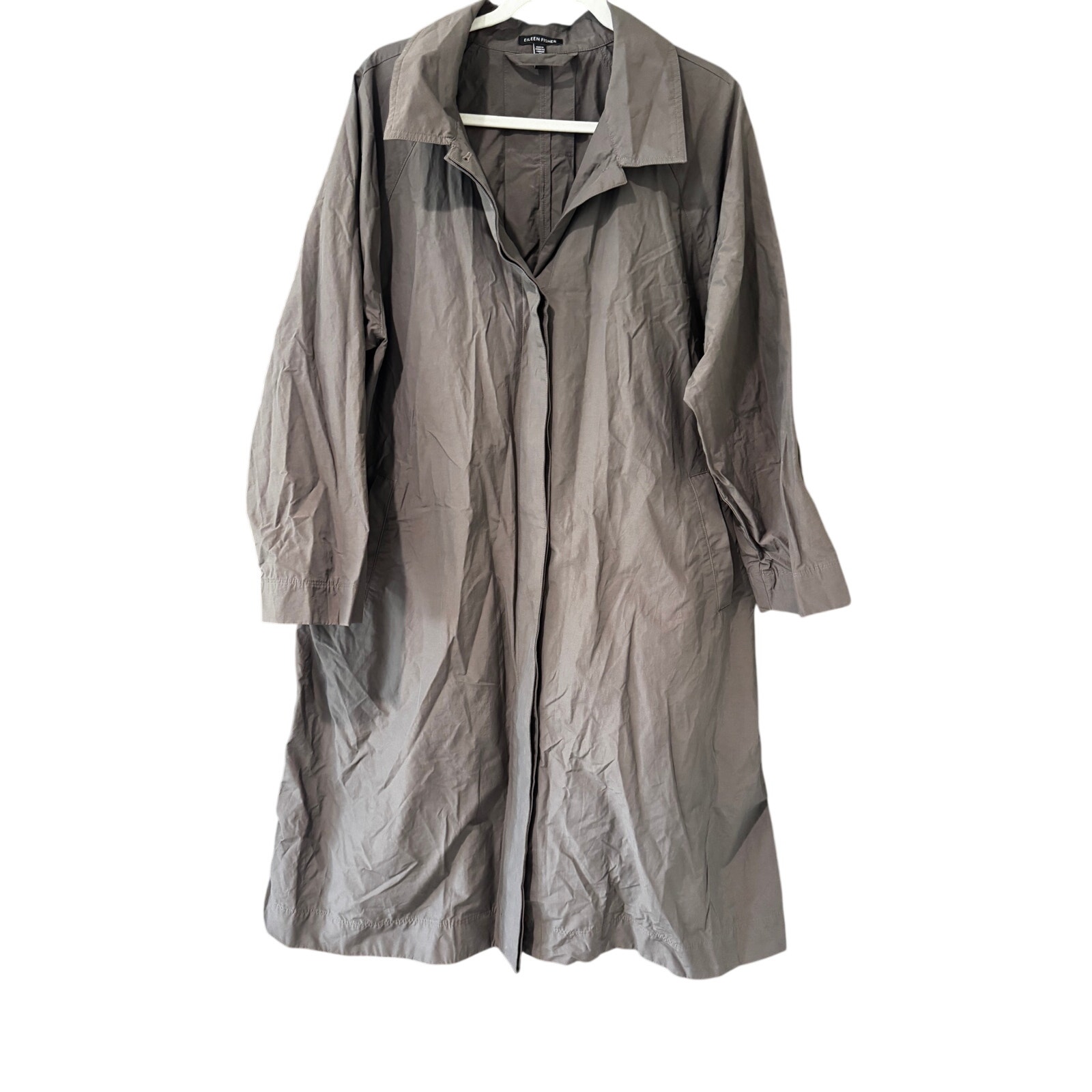 Eileen Fisher Womens L Rye Light Cotton Nylon Classic Collar Coat $298 — image 4 of 8